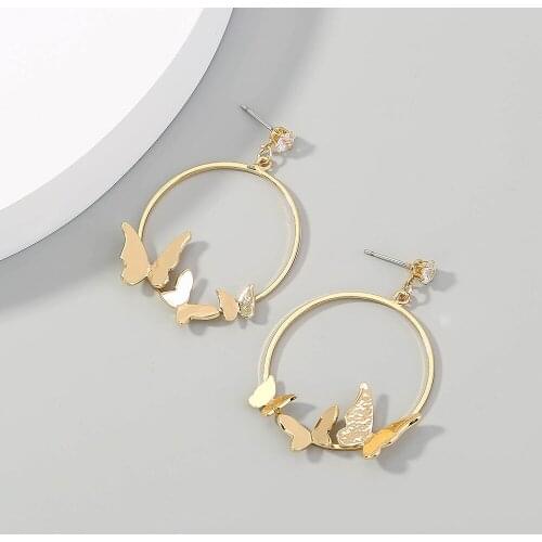 Sell Like Hot Cakes Hiphop/Rock Fashion Metal Butterfly Pendant Earrings Bohemian Personality Contracted Women Stud Earrings
