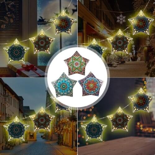 5D Diamond Painting Christmas Decoration Light LED Hollow Paper Card DIY 3Pcs/Set Christmas Tree Hanging Light String Gift 2021