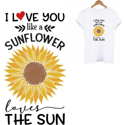 Sunflower Letters Patches For Clothes Thermal Transfer Stickers DIY Washable T-Shirt For Lady Iron On Patch Diy applique