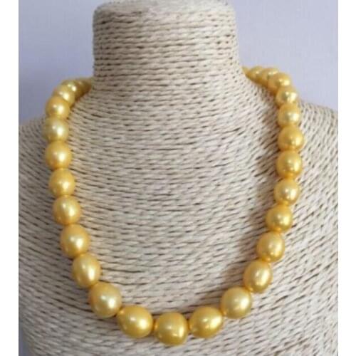 Jewelry Pearl Necklace 18 HUGE NATURAL AAA 11-13MM SOUTH SEA GOLDEN PEARL NECKLACE 925silver GOLD CLASP Free Shipping