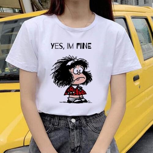 Womens T-shirt Mafalda Cartoon Fashion Print T-shirt Ladies Casual Harajuku Graphic T-shirt Womens T-shirt Cartoon Tshirt