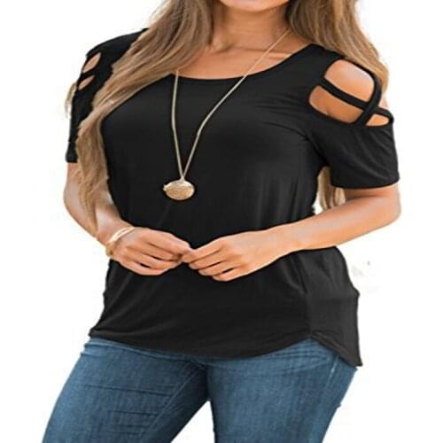 2020 Summer Women Hot Selling European American Sexy Casual Round Neck Open Shoulder Medium Sleeve T-Shirt Ladie Versatile