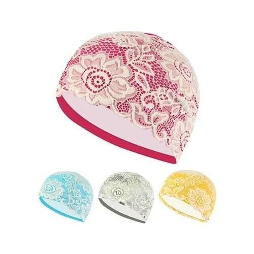 Women Lace Swimming Cap Swim Pool Beach Protect Ears Hair WaterProof PU Bathing Hat For Female Girls Long Hair Lady Swim Cap