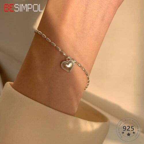 Besimpol 100% Real Sterling 925 Silver Heart Bracelets Female Elegant Party Bead Bracelet for Women Luxury Fine Jewelry Gifts