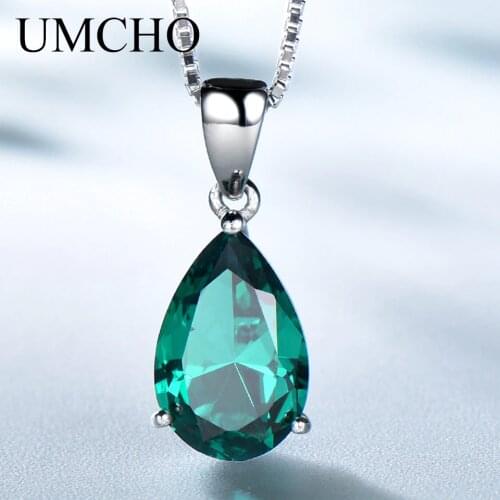 UMCHO 925 Sterling Silver Nano Emerald Green Drop Pendant Necklace Romantic Wedding Gifts For Women Girls Fine Jewelry