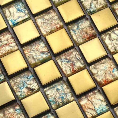 Golden Electroplate Crystal Glass Mosaic for bathroom shower tiles wall mosaic kitchen backsplash free shipping