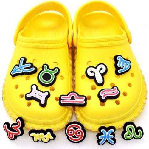 1pcs 12 Constellation Symbols style PVC Shoe Charms Jibz Cute Scorpio Leo Aries Shoe Accessories fit Unisex Croc Kids X-mas Gift