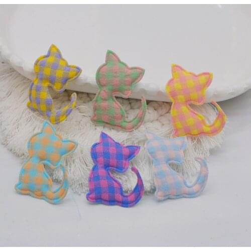 30Pcs Classic Plaid Cute Cat Applique Cloth Padded Patches For Craft/Clothes/Hat/Hairpin/Wedding DIY Decoration Accessories