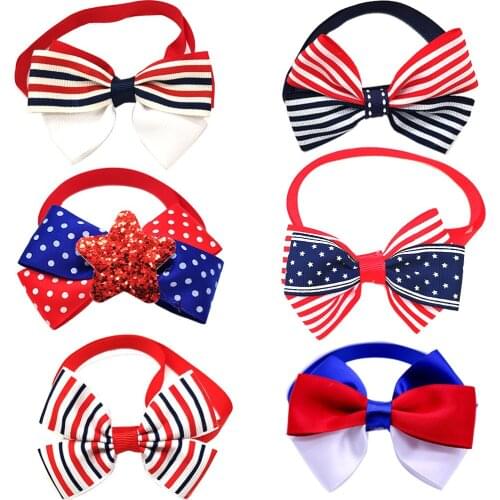 50 Pcs Pet Dog Bow Tie American Independence Day Adjustable Dog Bow Tie Scarf For July 4th Pet Grooming Accessories Dog Supplier