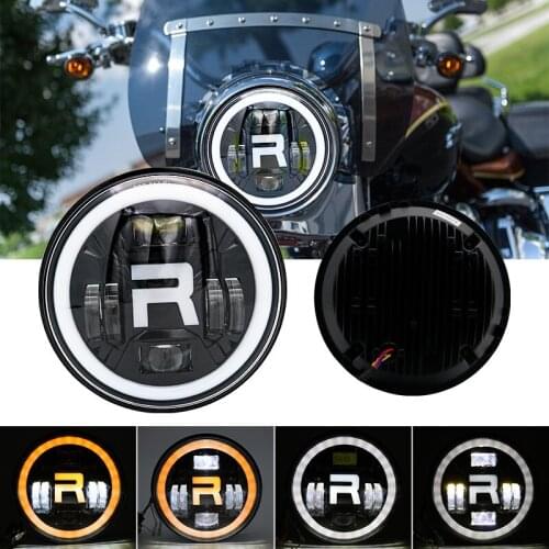 7" Led Car Motorcycle Headlight DRL Halo H4 Headlamp Head Light For Softail Cafe Racer Chopper Honda