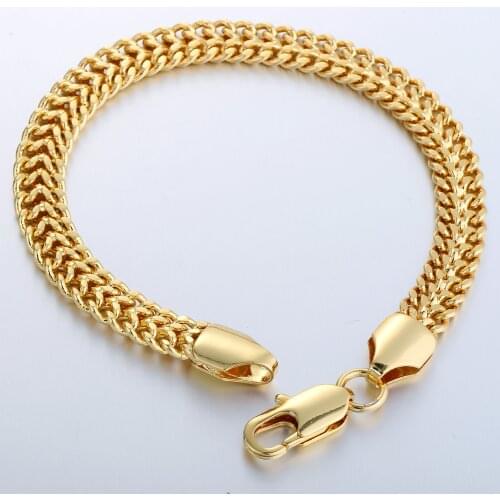 6mm Wide Bracelet for Women Men Chain Helix Bismark Double Cut Curb Cuban Gold Filled GF Bracelet lobster Clasp 20cm DGB352