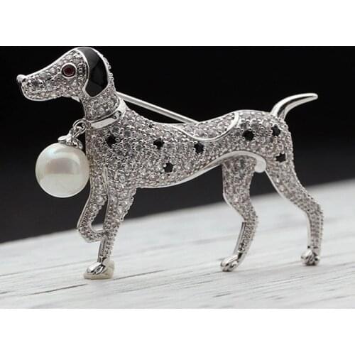 Zlxgirl luxury brand rhodium silver color cubic zircon dog animal brooches jewelry of men party gifts Jet Enamel hijab accessory