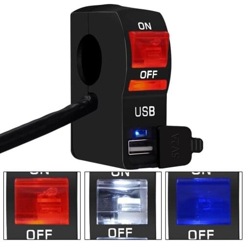 DC 12V LED Indicator Motorcycle Handlebar Mount USB Phone Charger with Switch Motorcyle Accessories Spare Parts Phone Charger