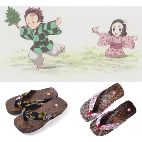 Kids Boy Girls Anime Cosplay Shoes Demon Slayer:Kimetsu No Yaiba Kamado Tanjirou Nezuko Japanese Geta Clogs Slipper Sandals
