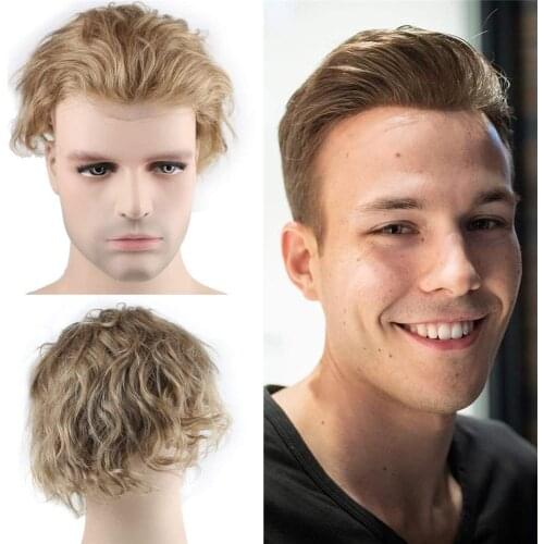 Eseewigs Mens Hairpiece Human Hair Toupee Wig Super Thin Skin Hair Replacement (#21 Ash Blonde) 10"x8"