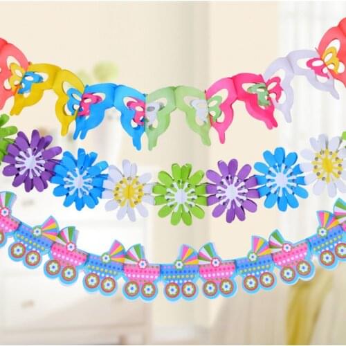2.8-3.5m Rainbow Color cartoon Flower Paper Garland Kids Birthday Party Banner Flag Pennants Kindergarten Bedroom Decor Supplies