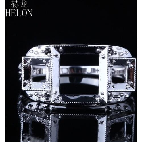 HELON Wedding Fine Jewelry Ring Setting Sterling Silver 925 4mm & 7mm Princess Cut Semi Mount Ring 6 Grains