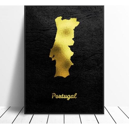 Golden Map Art Portugal Canvas Painting Wall Art Pictures prints home decor Wall Poster Decoration For Living Room