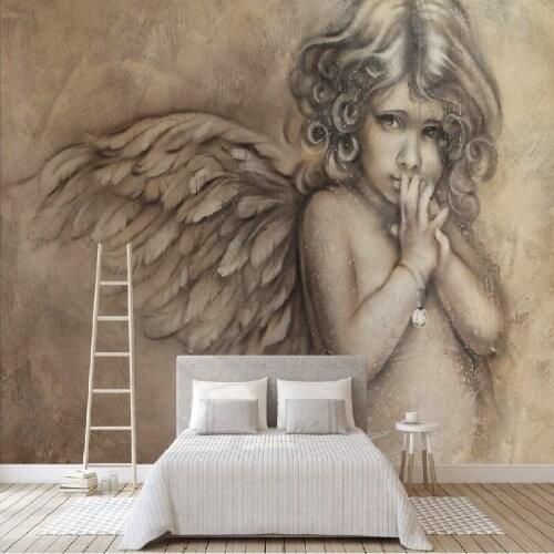 Classical and elegant European style 3D three-dimensional relief little angel background waterproof mural
