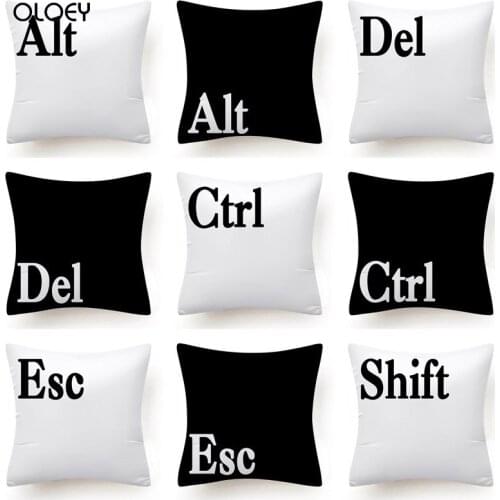 Keyboard Jeanette Alt Del Ctrl Letter Pattern Hug Cushion Cover Black and White Home Decor Home Car Comfort Cushion