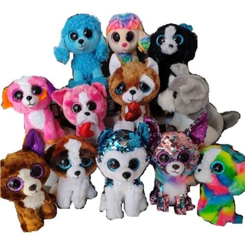 TY Dog Collection Cute Dog Poodle Sequins Shiny Husky Akita Shepherd Anime Plush Toys for Children Chihuahua Schnauzer Kids Gift