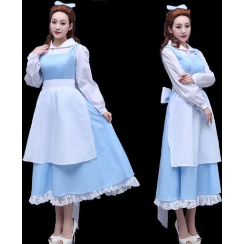 Girl And Beast Cosplay Princess Belle Costume Adult Women Role-Playing Village Clothes Halloween Carnival Dress