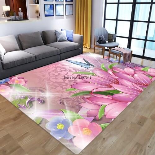 Dream Butterfly 3D Printing Carpet Cartoon Kids Play Area Rugs Soft Flannel Child Game Crawl Mat Bedroom Carpets for Living Room