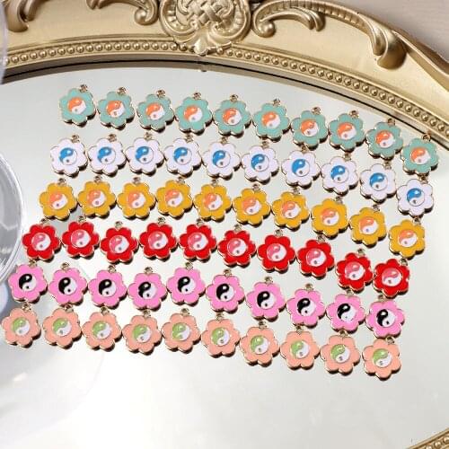 Colorful Yin Yang Bagua Charms Cute Flower Charm Enamel Bagua Tai Chi Pendant For Earring DIY Handmade Craft Jewelry Accessories