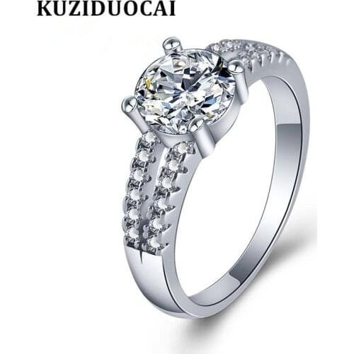 Kuziduocai New Fashion Jewelry Lift Up Zircon Stainless Steel Double Row Wedding Bride Party Rings For Women Girls Anillos R-787
