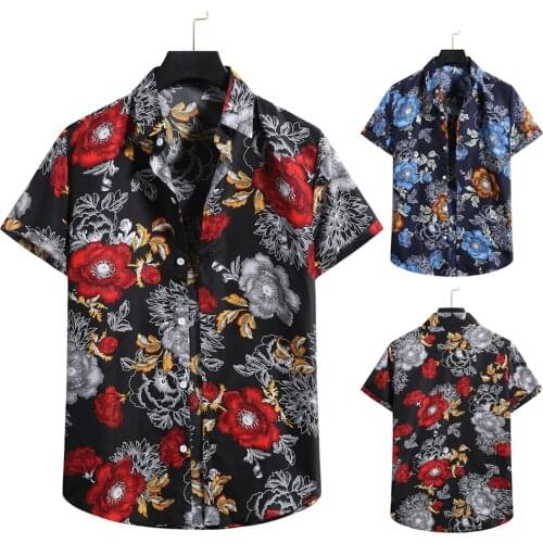 Summer Men Cardigan Short Sleeve Shirt Good Quality Hawaiian Beach Flower Shirt Casual Turtleneck Printed T Shirt For Men