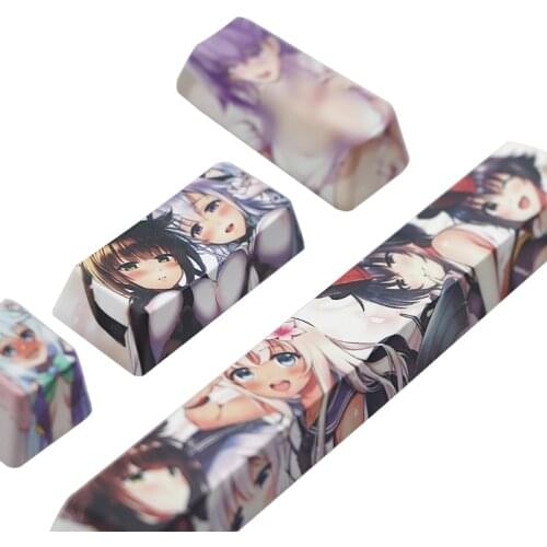 LX9B 4Pcs Japanese Anime PBT Space Keycaps Ahegao Keycaps 6.25U ESC Spacebar For Mechanical Keyboard Switches Keycaps