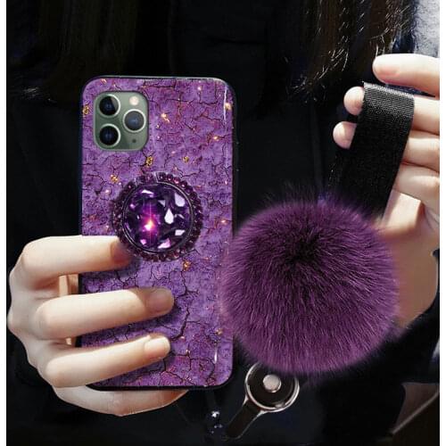 Fashion Cute Hair Ball Lanyard Bracket Soft Diamond Case For iphone 11 X XS XR pro MAX 7 8 6S plus 12 SE2020 Bling Crystal Cover