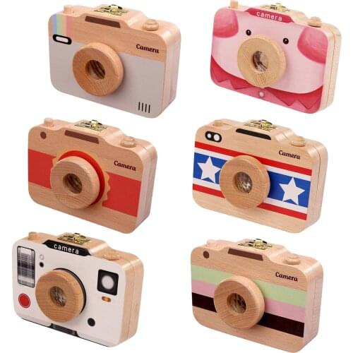 Cartoon Camera Style Wooden Baby Tooth Box Deciduous Teeth Lanugo Hair Case