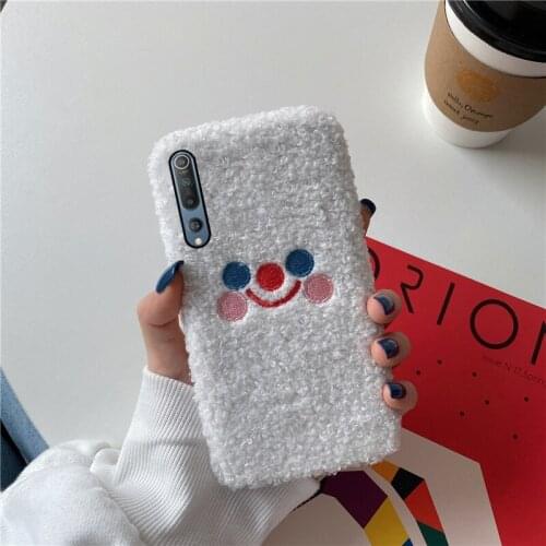 Smiley Face Plush Phone Case For Xiaomi Mi 11 Redmi Note 10 Pro 9 S Note10 10S 9T K40 Poco X3 NFC M3 White Christmas Cover Coque