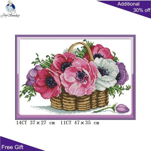 Joy Sunday A Basket Of Flowers Cross Stitch H798 14CT 11CT Counted and Stamped Home Decor Flowers Embroidery Cross Stitch kits