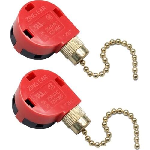 2 pcs Pull Chain Switch Zing Ear ZE-268S1 3 Speed 4 Wire Ceiling Fan Replacement Speed Control Switch light