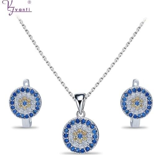 New Delicate Design white Color blue and yellow Stone Fashion Elegant Jewelry Set With Necklace Earring for Turkish Eye Style