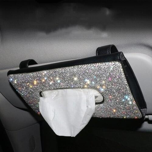 Luxury Car Sun Visor Tissue Holder Leather with Crystal Rhinestones Visor Napkin Organizer For Mercedes Girls Women Accessories