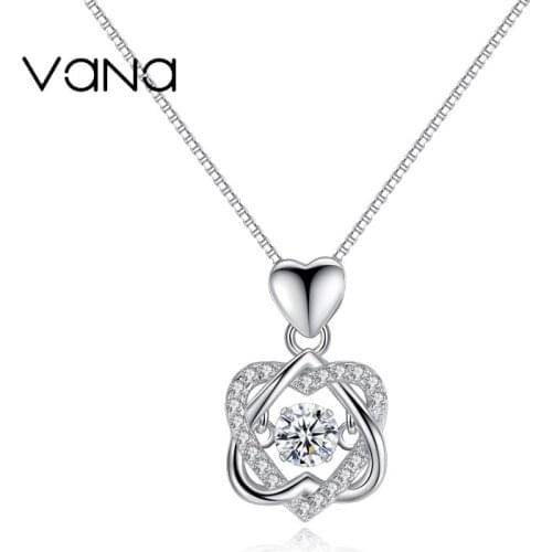 VANA 925 Sterling Silver Necklace Dancing Heart Necklace Gift for Girlfriend with Gift Box