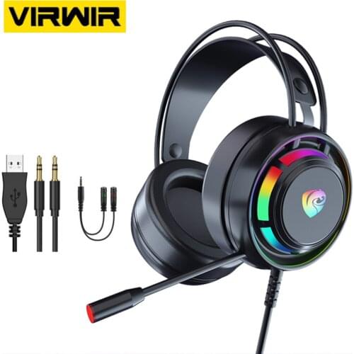 VIRWIR Professional RGB Shine Gaming Headphone Gamer 3.5mm Wired Headset With Microphone For PS4 Computer Laptop PUGB Headphone