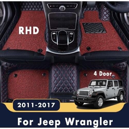 RHD Luxury Double Layer Wire Loop Car Floor Mats Leather Carpets For Jeep Wrangler 4 Door 2017 2016 2015 2014 2013 2012 2011