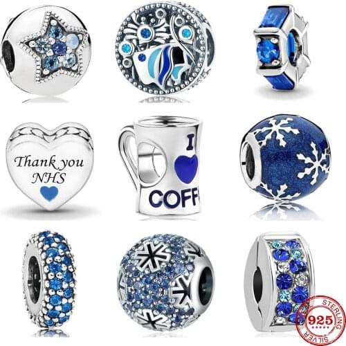 Hot Sale 100% Real 925 Sterling Silver Blue Star Cup Charm Fit Original Pandora Bracelet Making Fashion DIY Jewelry For Women