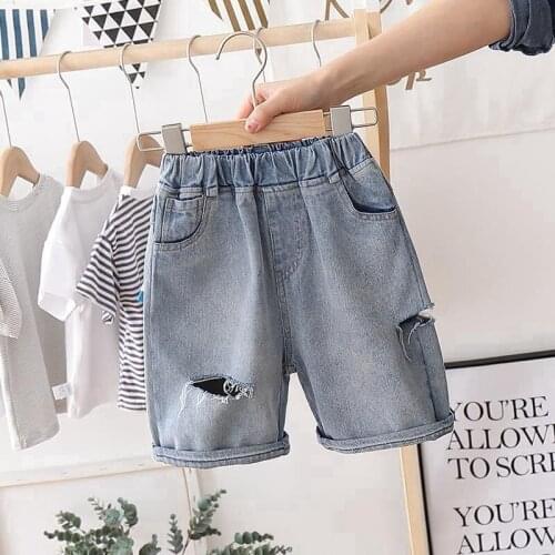 Boys Shorts Boys Denim Shorts Summer Five-point Hole Jeans Pants Children Clothes