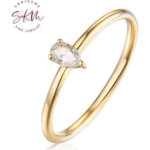 SKM Simple Engagement Ring Pear Engagement Ring Thin Dainty Pear Cut diamond ring 14K Gold ring Classic customized ring