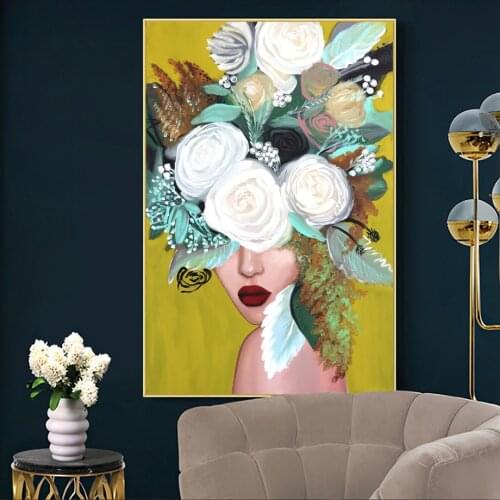Modern Colorful Tropical Wild Girl Portrait Flower Woman Wall Art Canvas Posters And Prints Wall Pictures For Living Room Decor