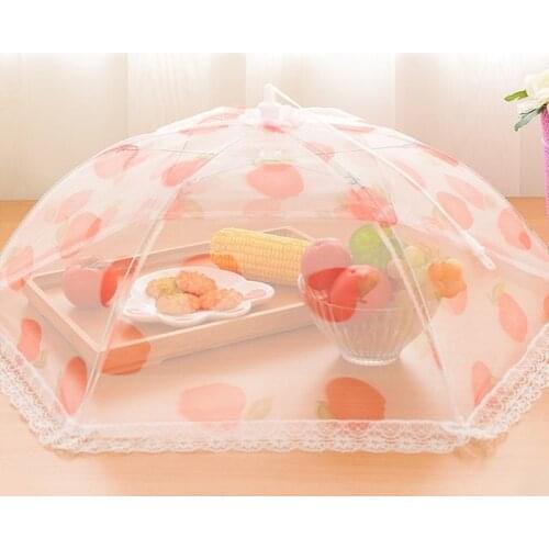 T Dining Table Cover Lace Mesh Folding Meal Cover Printing Food Cover Kitchen Insect-Proof Dining Table Cover Dish Cover Cover