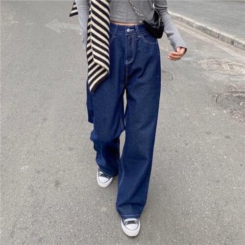 Vintage Quality Harajuku Straight Pants Woman Jeans High Waist Clothes Wide Leg Denim Clothing Blue Streetwear