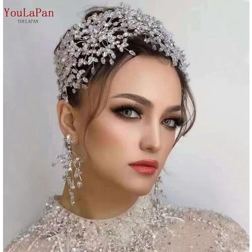 YouLaPan HP385 Rhinestone Crown Wedding Bride Hair Accessories Luxury Bridal Headband Handmade Crystal Tiara Decorative Headband