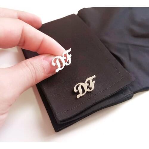 Custom Double Letter Cufflinks For Father Men Jewelry Personalized Name Cufflinks Stainless Steel Cuff-button Statement Bijoux