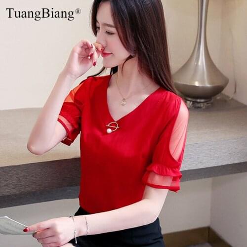 Summer Sexy Lace Off Shoulder Women Chiffon Shirt 2019 Short Sleeve Hollow Out V-Neck female Backless Blouse Ladies Beading Tops